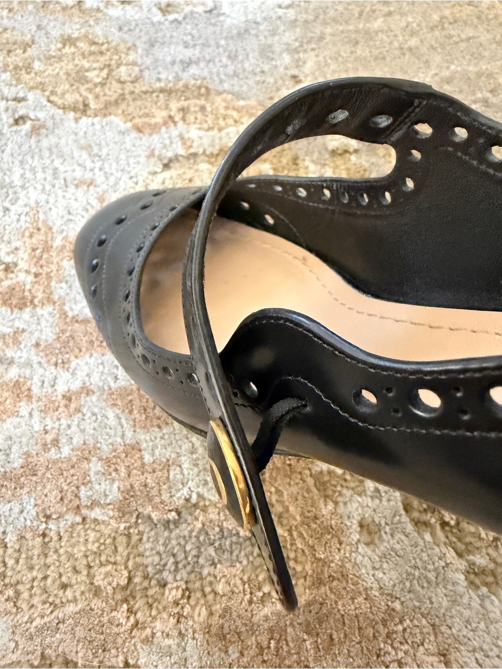 Dior Black Mary Jane Perforated Leather Flats - Picture 7 of 9